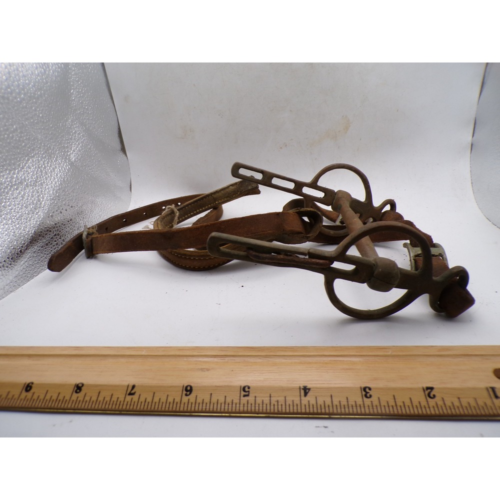 Antique Horse Bit with Leather Bridle Straps Rustic Western Equestrian Decor